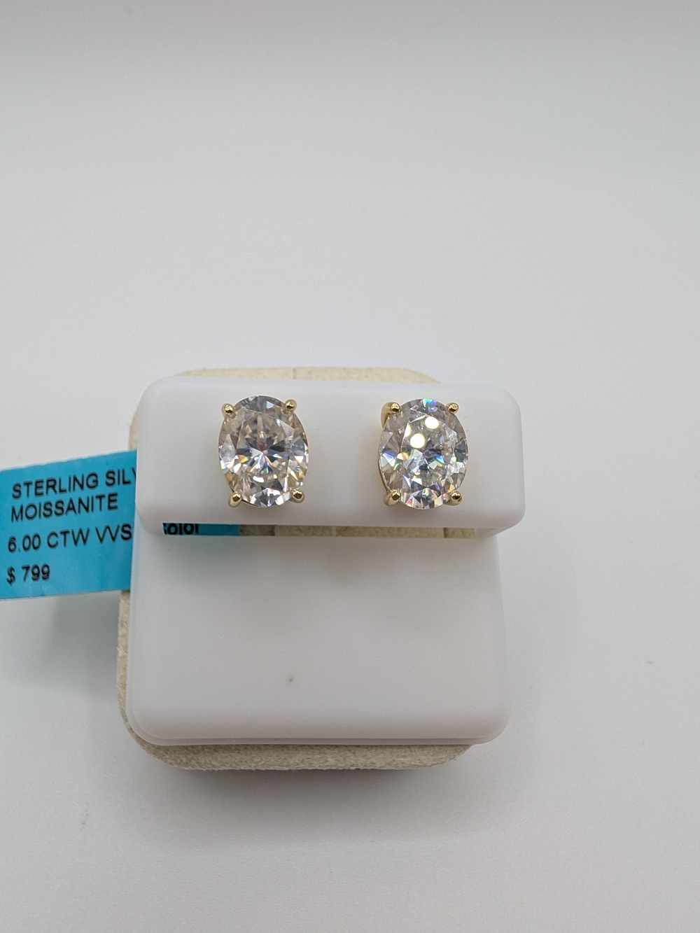 NWT 6.00 CTW Oval Moissanite Stud Earrings Sterling Silver D VVS